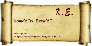 Komán Ernő névjegykártya